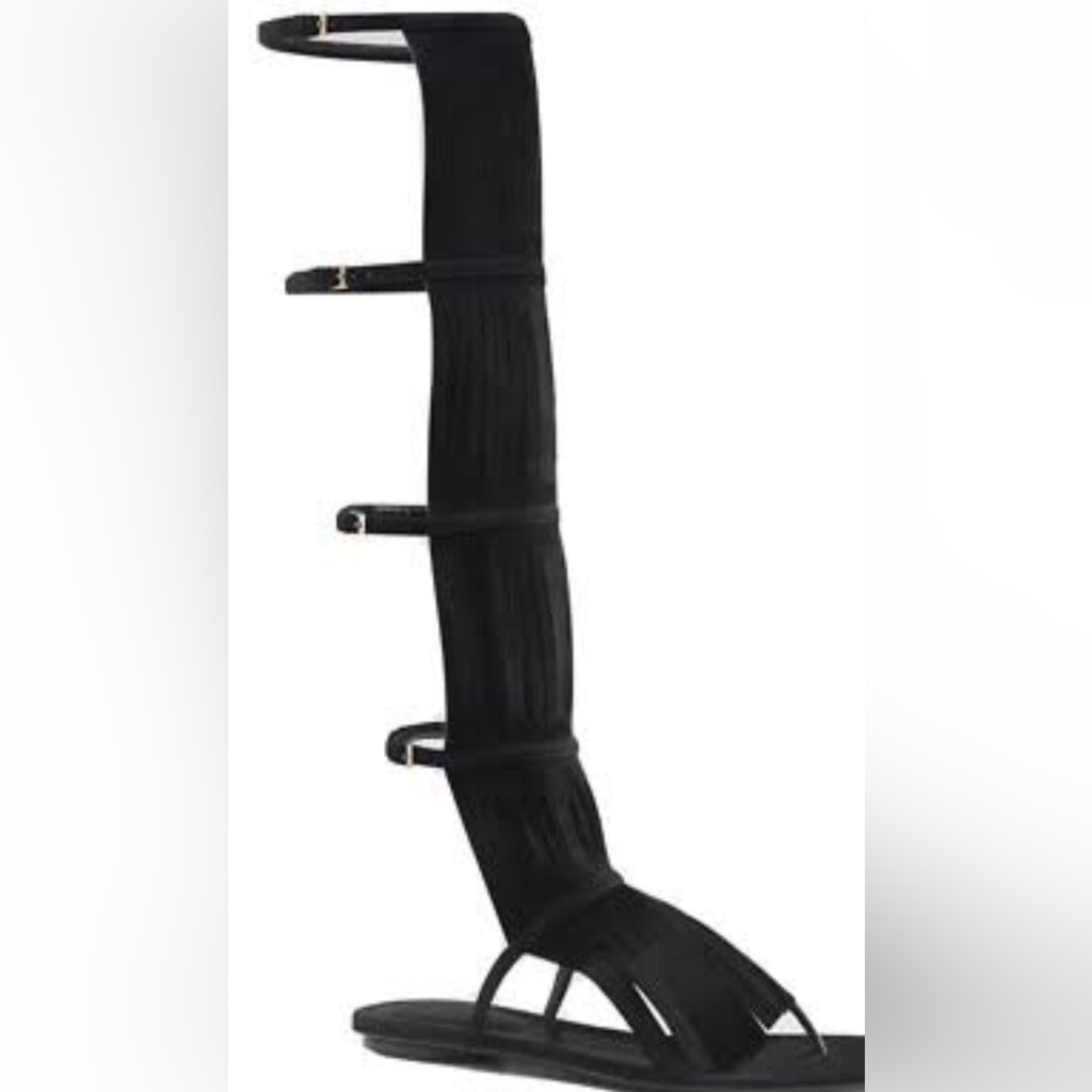 Gucci Becky Tall Fringe Black Gladiator Sandals 38